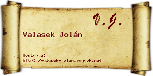Valasek Jolán névjegykártya